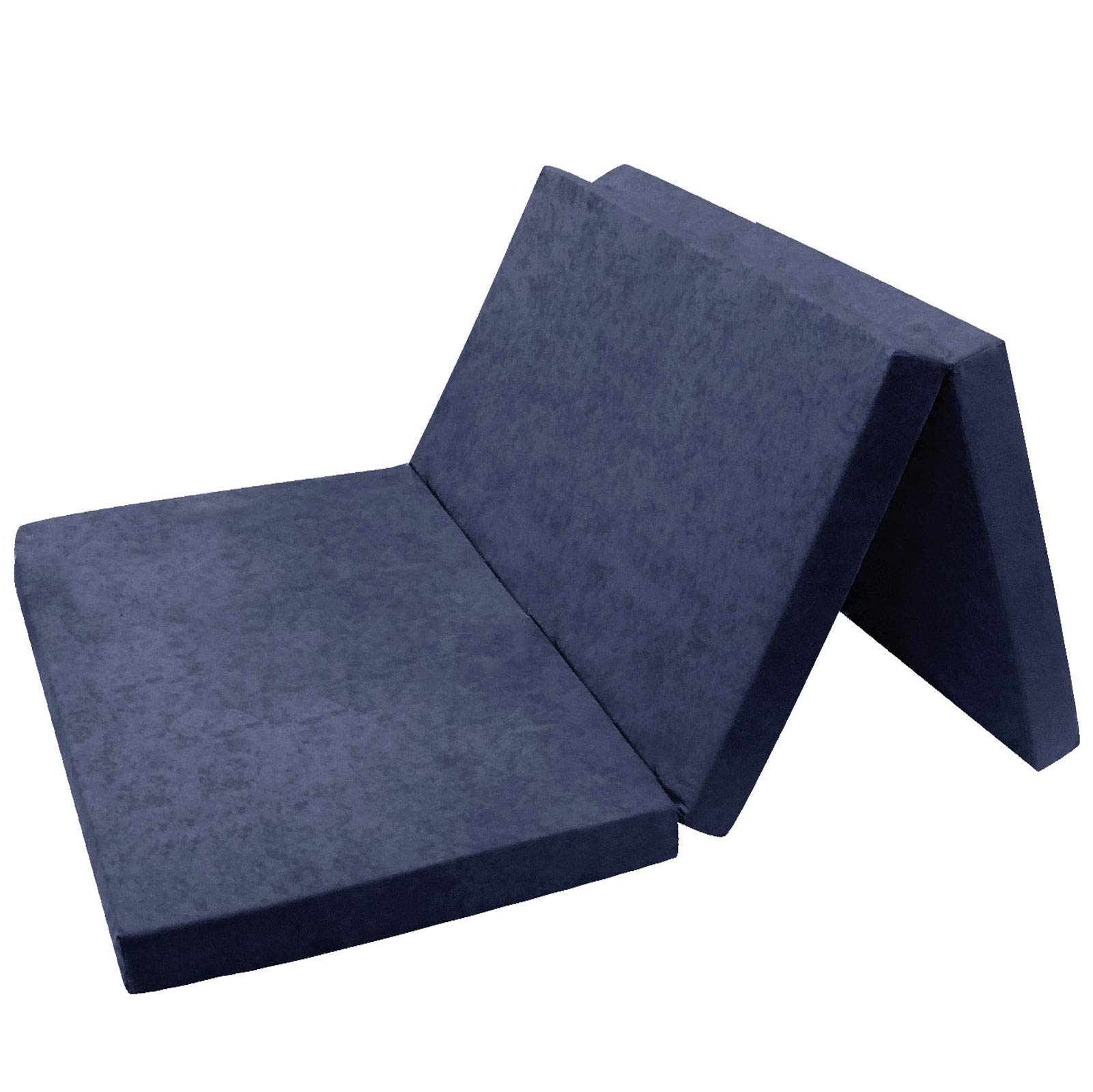 FORTISLINE - Klappmatratze 195x120x8cm - 3-teilige Faltmatratze - H2 Gästematratze - Camping Faltbare - Kamping Bett - Waschbar Bezug - Erwachsene Klappbar - Reisematratze - Schaumstoff Matratze Marineblau