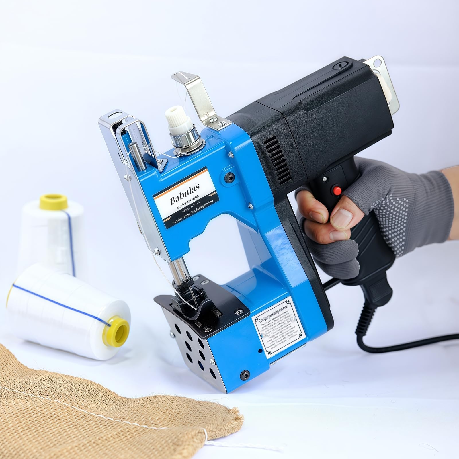Bag Sewing Machine -2s/bag Heavy Duty Portable Stitching Machine for Woven Bags, Non-Woven Fabrics, Leather !Warehouse &amp; Farm Packing Tool (Blue,Corded -110V AC)