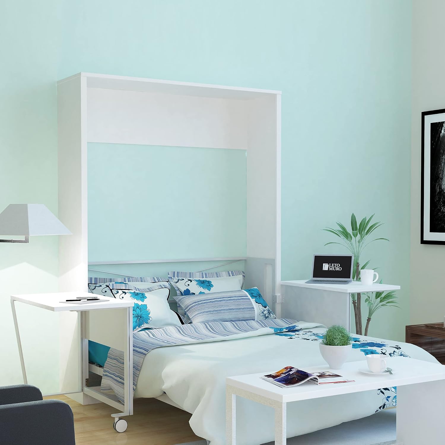 Xtraroom Alexa Queen Murphy Bed with Desk | 64.5-inch Pull Down Wall Bed with Desk Combo Perfect for Home Office Guest Bed | Space Saving Furniture | Murphy Bed Queen Size