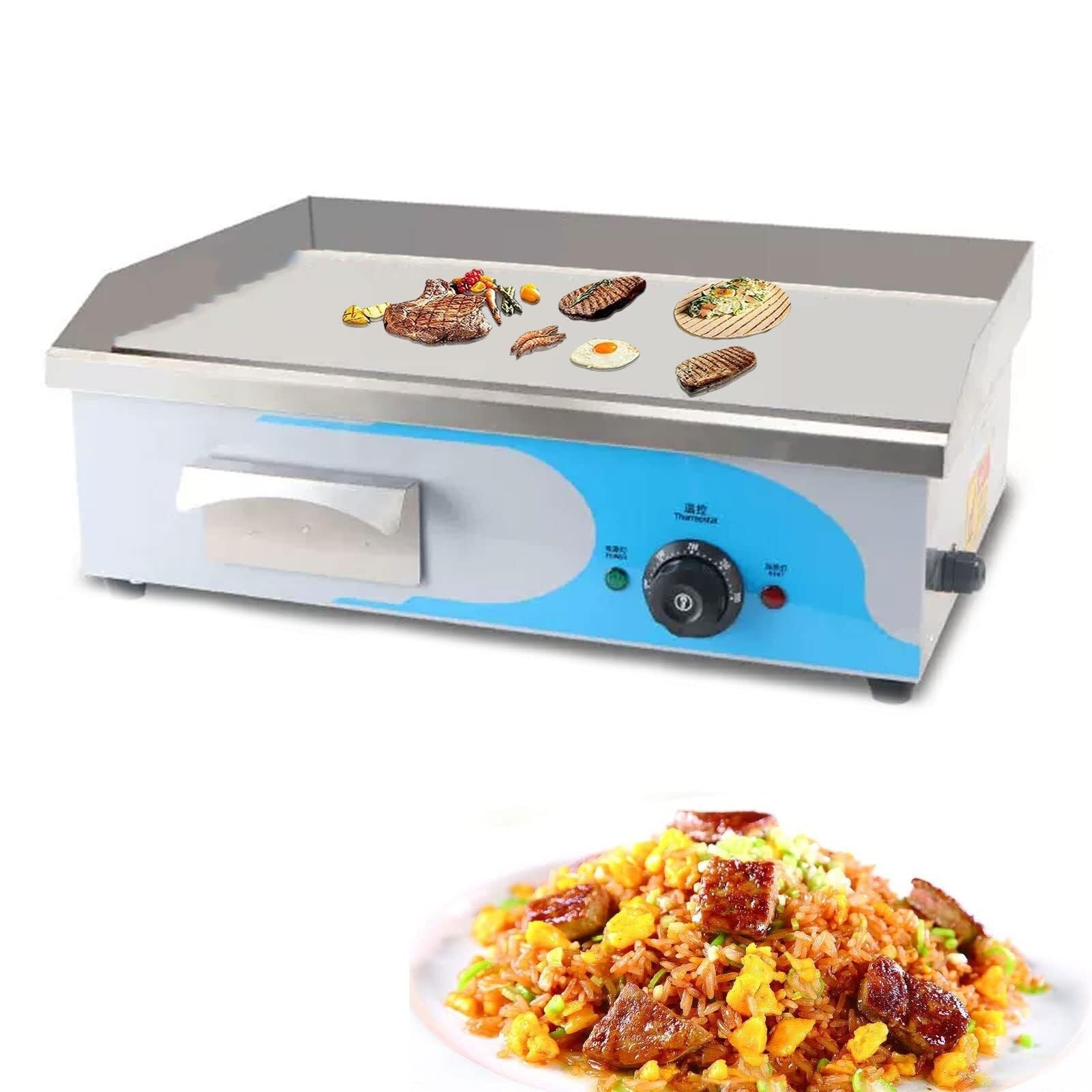 Electric Griddle, Large Nonstick Cooking Plate, 220-240V Commercial Stainless Steel Countertop Hot Plate with Adjustable Temperature Control for BBQ, Omelette, Fried Food