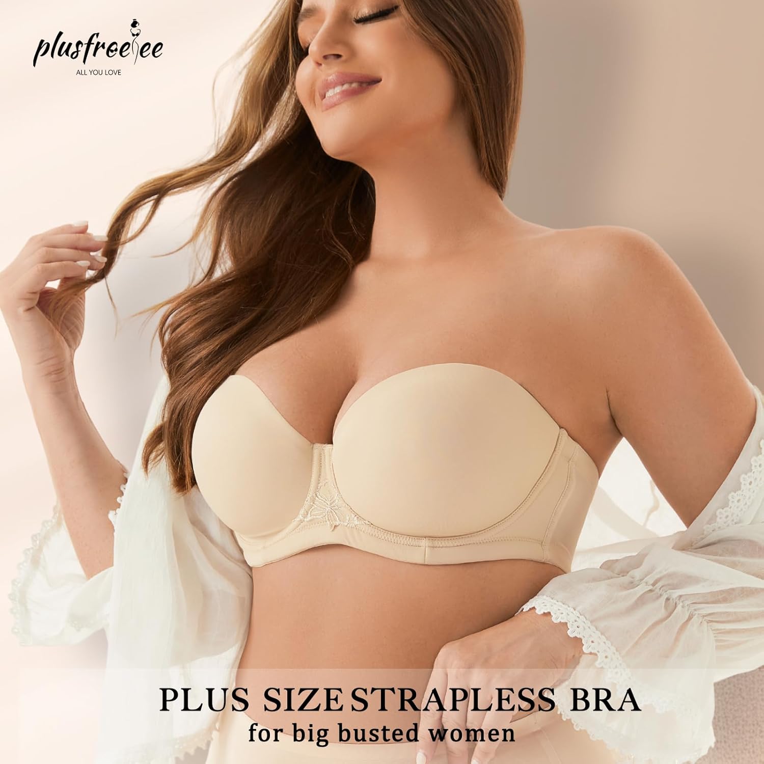 Women's Strapless Bra Plus Size for Large Bust Underwire Convertible Full Coverage Bras with Clear Straps - Image 6