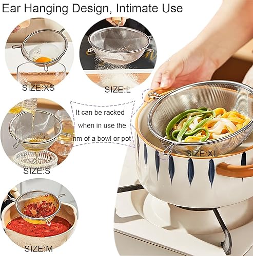 Miniatura 5 de Colador con malla fina individual, 7 pulgadas de diámetro, grande, acero inoxidable, bronceado, plateado