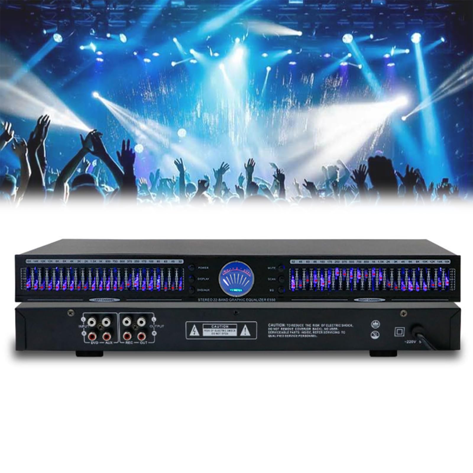 Égaliseur Audio 22 Bandes, Égaliseur Graphique Professionnel, avec 10 Effets Prédéfinis, Réduction Automatique Intelligente du Bruit, Réglage Indépendant des Basses/Moyennes/aigus