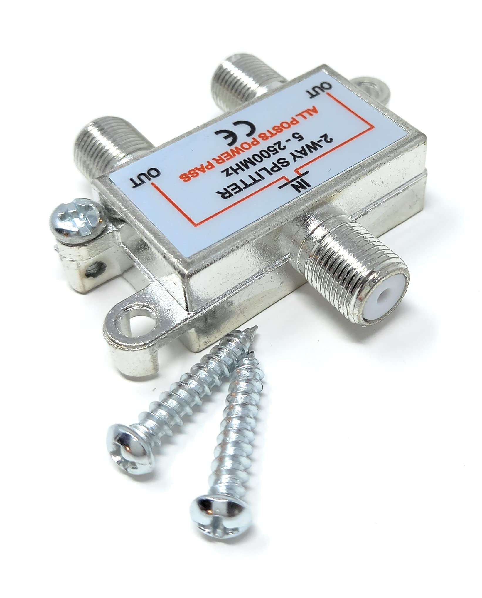DRUT 2 Way TV Splitter F-Type Screw-on Connectors RF Coaxial Cable Adapter, Passive Wideband Signal, 5-2500Mhz (1 In 2 Out) - Image 2