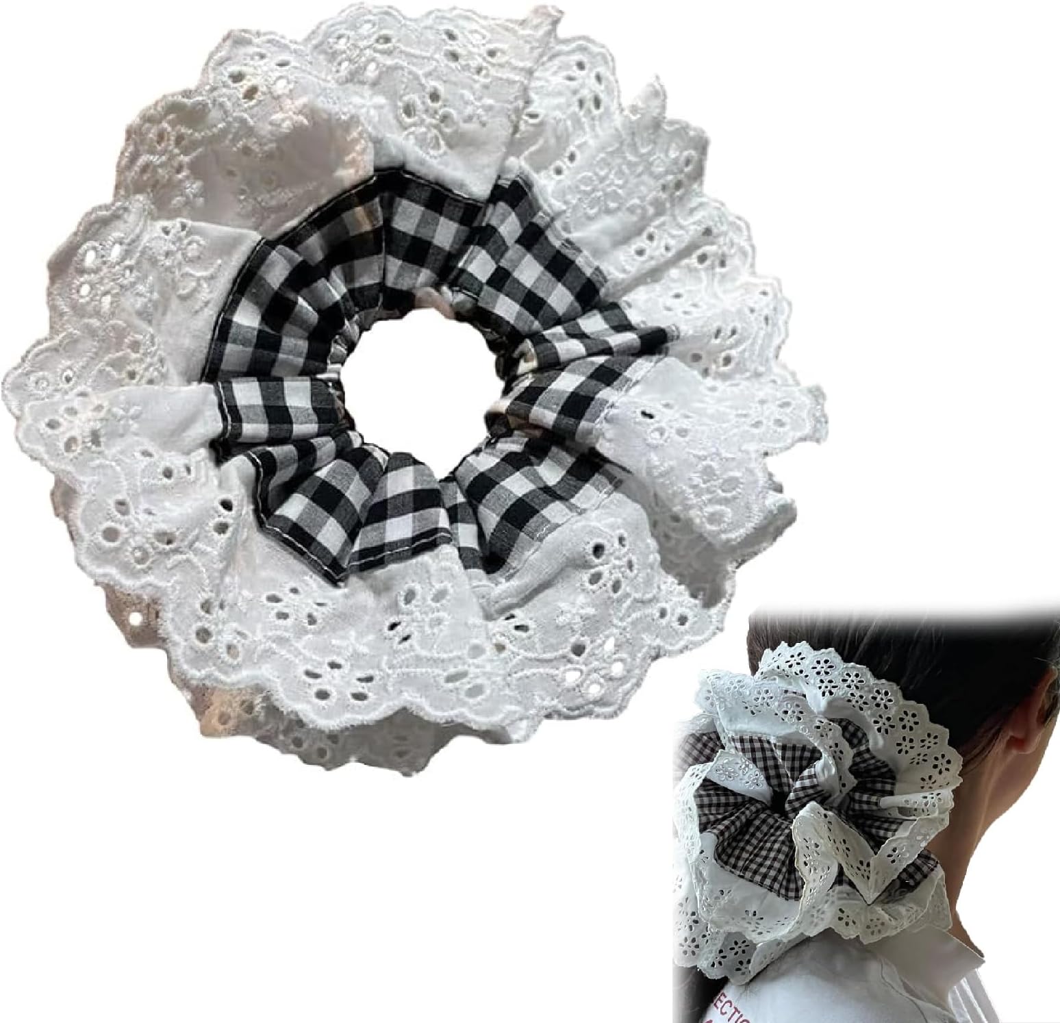Scrunchies for Women, Black Lace Girls Bobbles Hair Scrunchie, Elastic Hair Bands Soft Hair Ties, Ponytail Holder Hair Accessories for Ladies Girls, Thick Hair Bulk Scrunchie Accessories