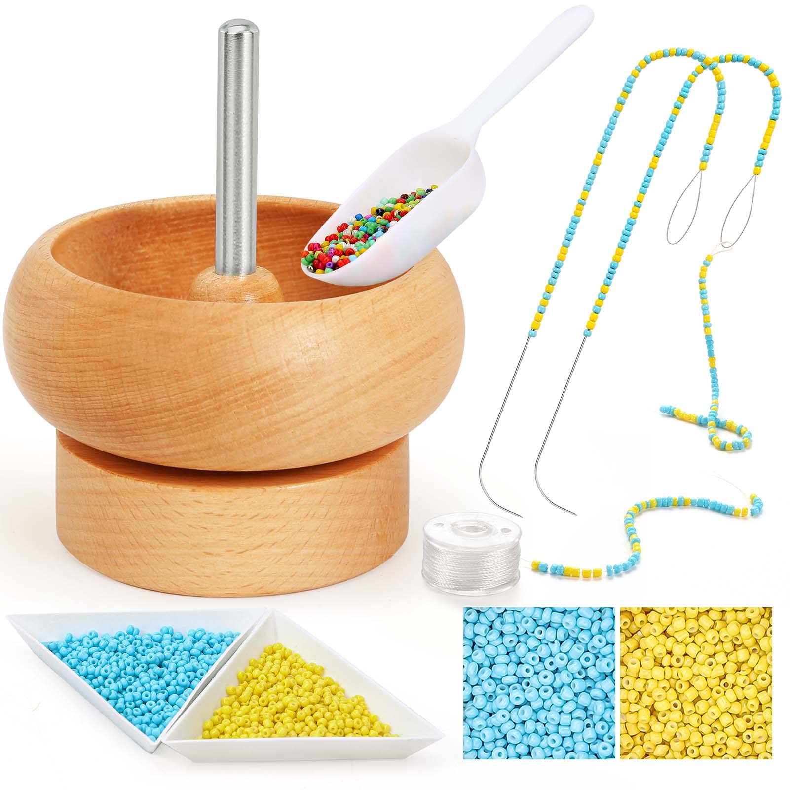 Tilhumt Bead Spinner for Jewelry Making, Effortless Rotating Bead Spinner Kit with Beads, Trays, Scoop, and 2 Big Eye Beading Needles for Making Seed Clay Beads Bracelets, Necklace and Waist Chain