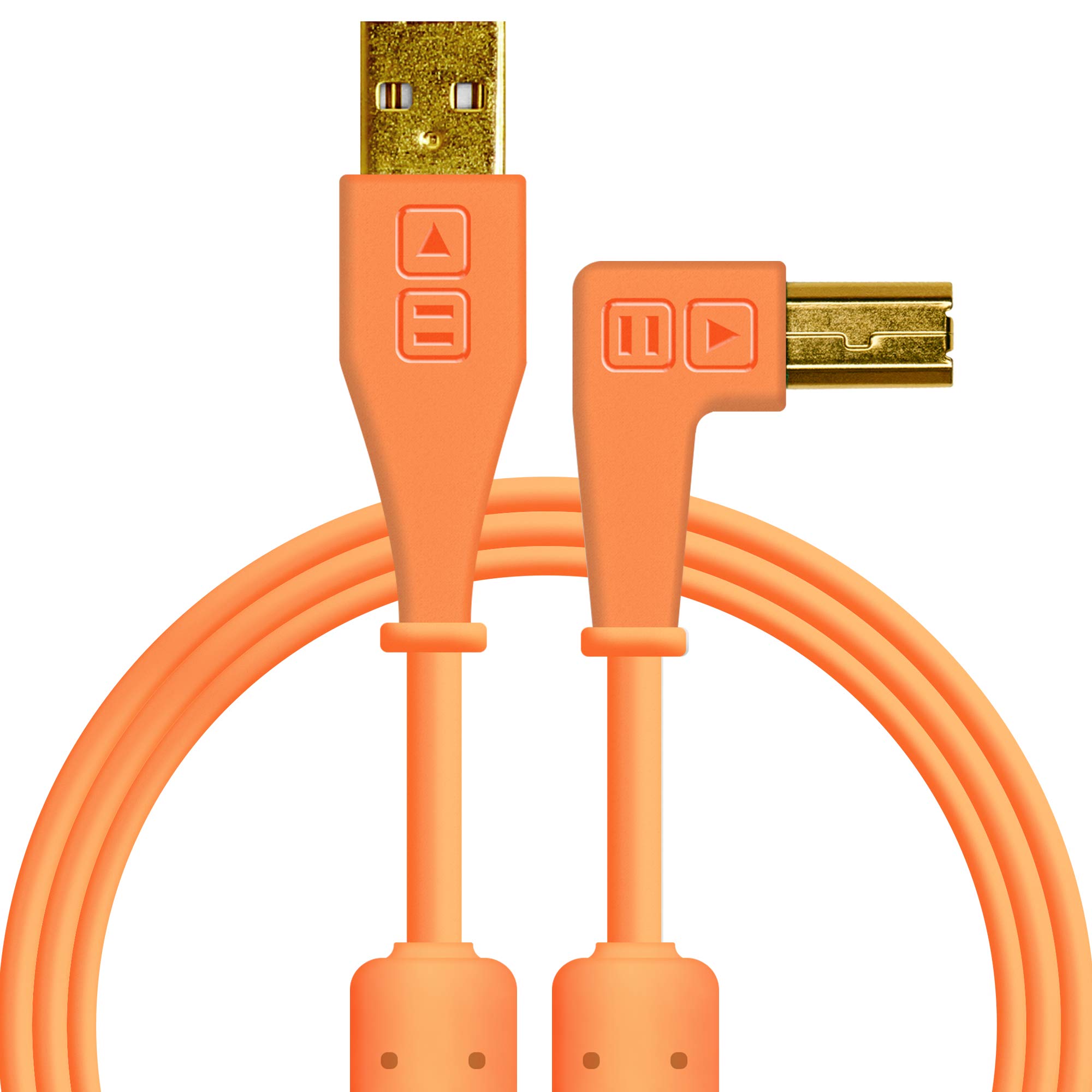 DJ TechTools Chroma Cables Right-Angled USB-A to USB-B Cable | 1.5m / 5 ft | Audio Optimized | Shielded from Interference | Cable Tie (Neon Orange)