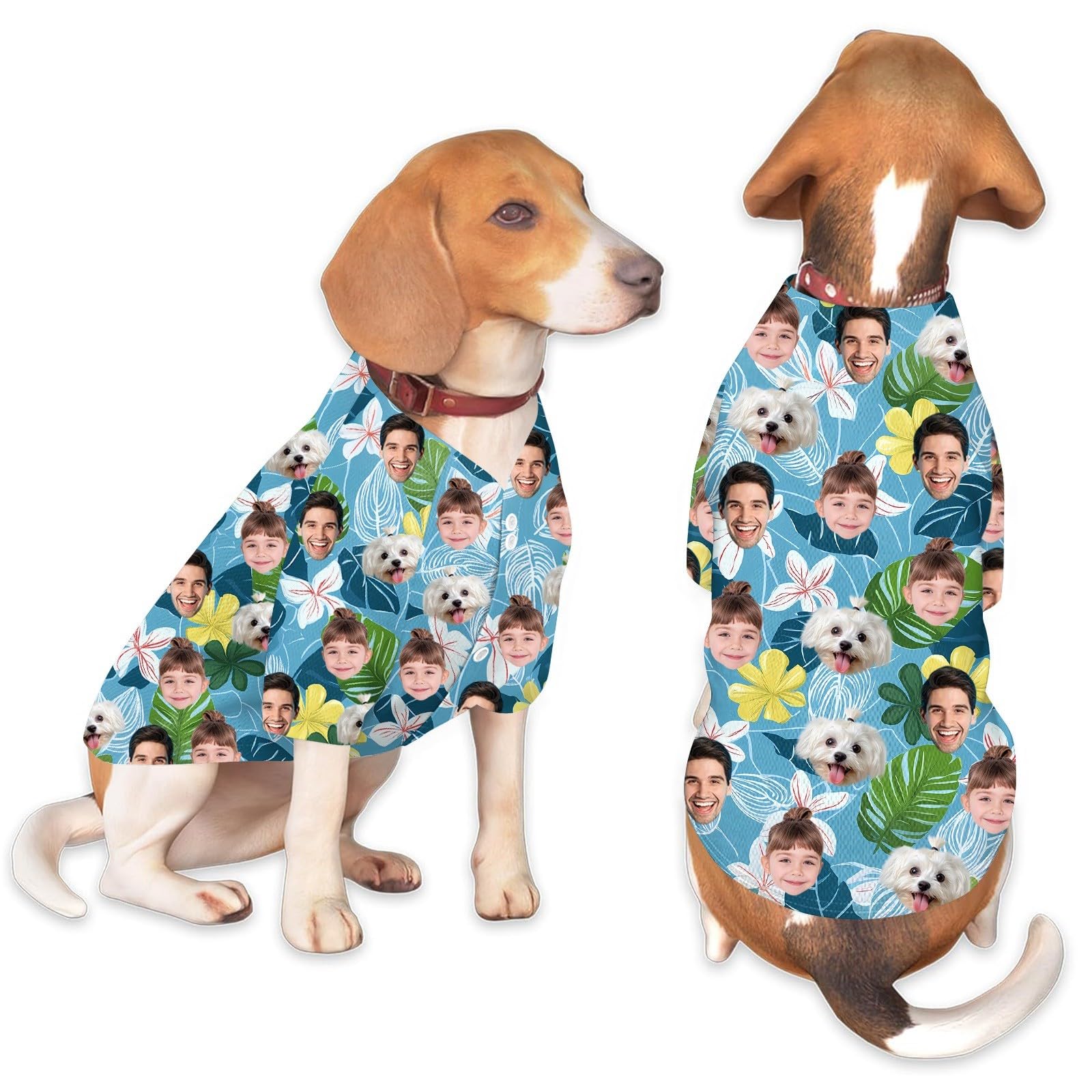 Custom Dog Hawaiian Shirts Personalized Face Funny Photo Breathable Mesh Polyester Pet T-Shirts XS-5XL Summer Lightweight Dog Clothes for Small & Medium Dogs