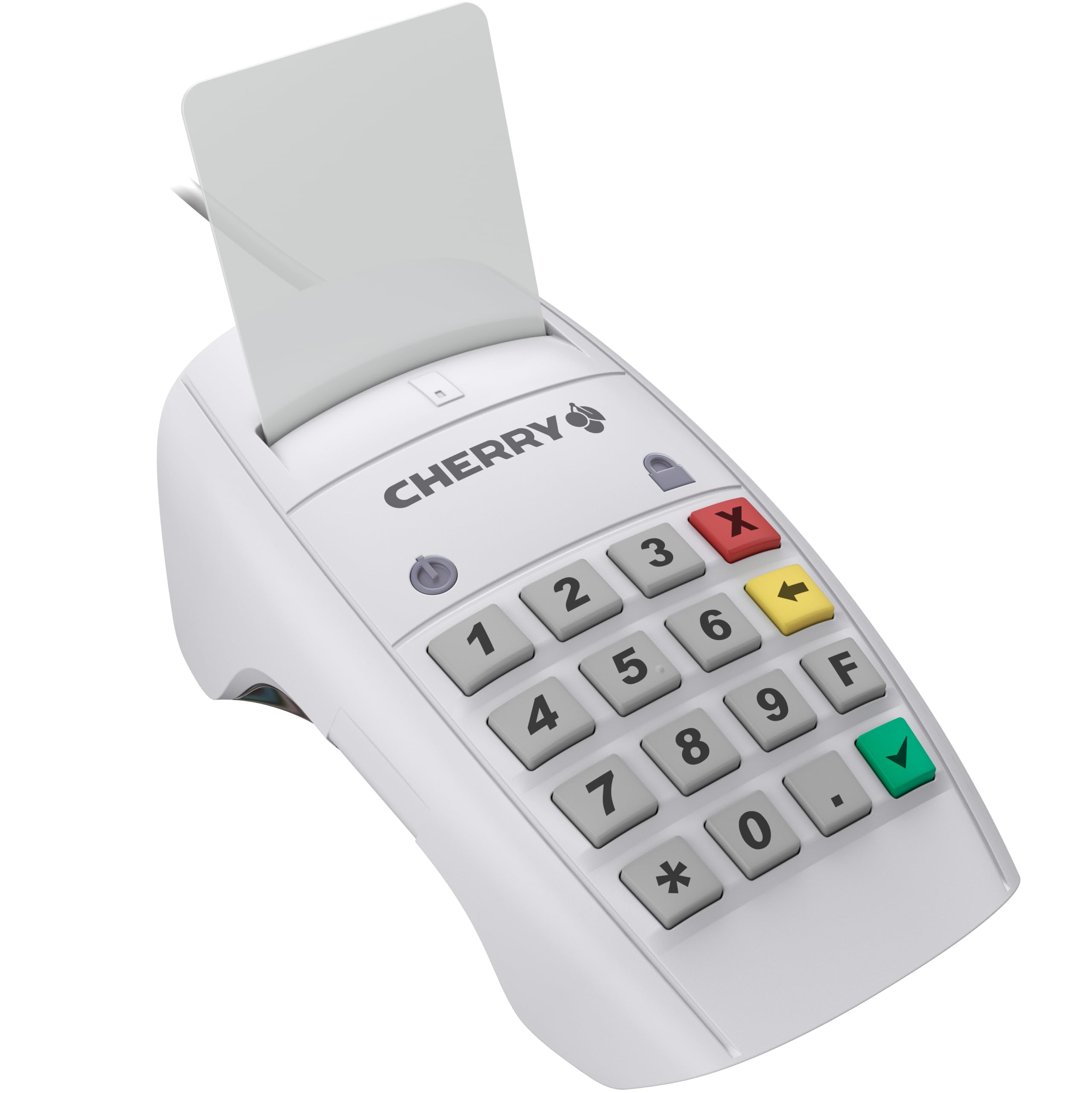 CHERRY Smart Terminal ST-2100, USB-Chipkartenleser mit 16 Tasten, Weiß | Smartcard Leser für Krankenversicherungskarte (KVK), elektronische Gesundheitskarte (eGK), Homebanking, Einhändig Bedienbar