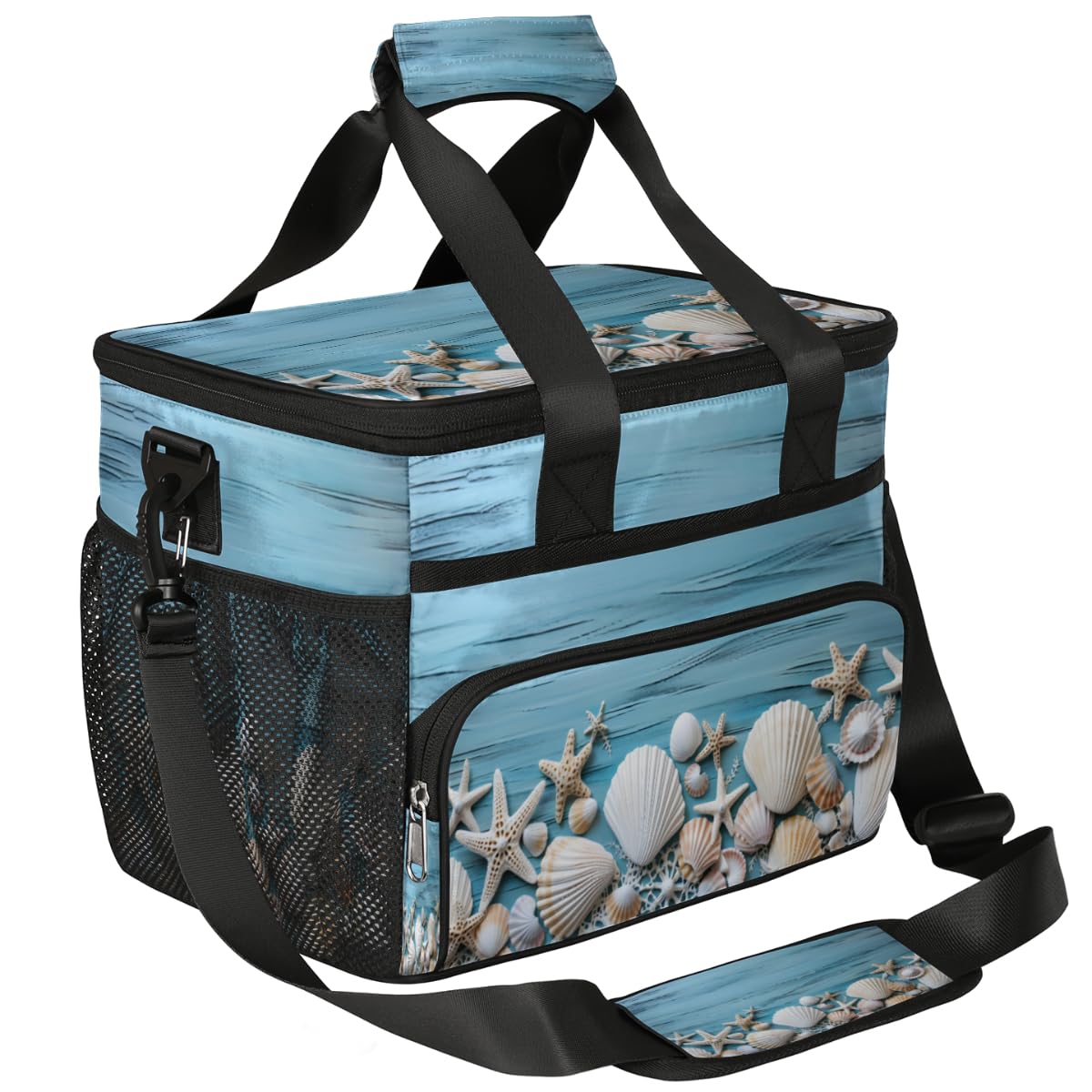 Starfish Sea Shells Insulated Picnic Backpack Lunch Box for Women Men Picnic Basket Tote Lunch Bag Picnic Bag Portable Lunch Bags for Picnic, Beach, Work, Trip,Office, Camp Starfish