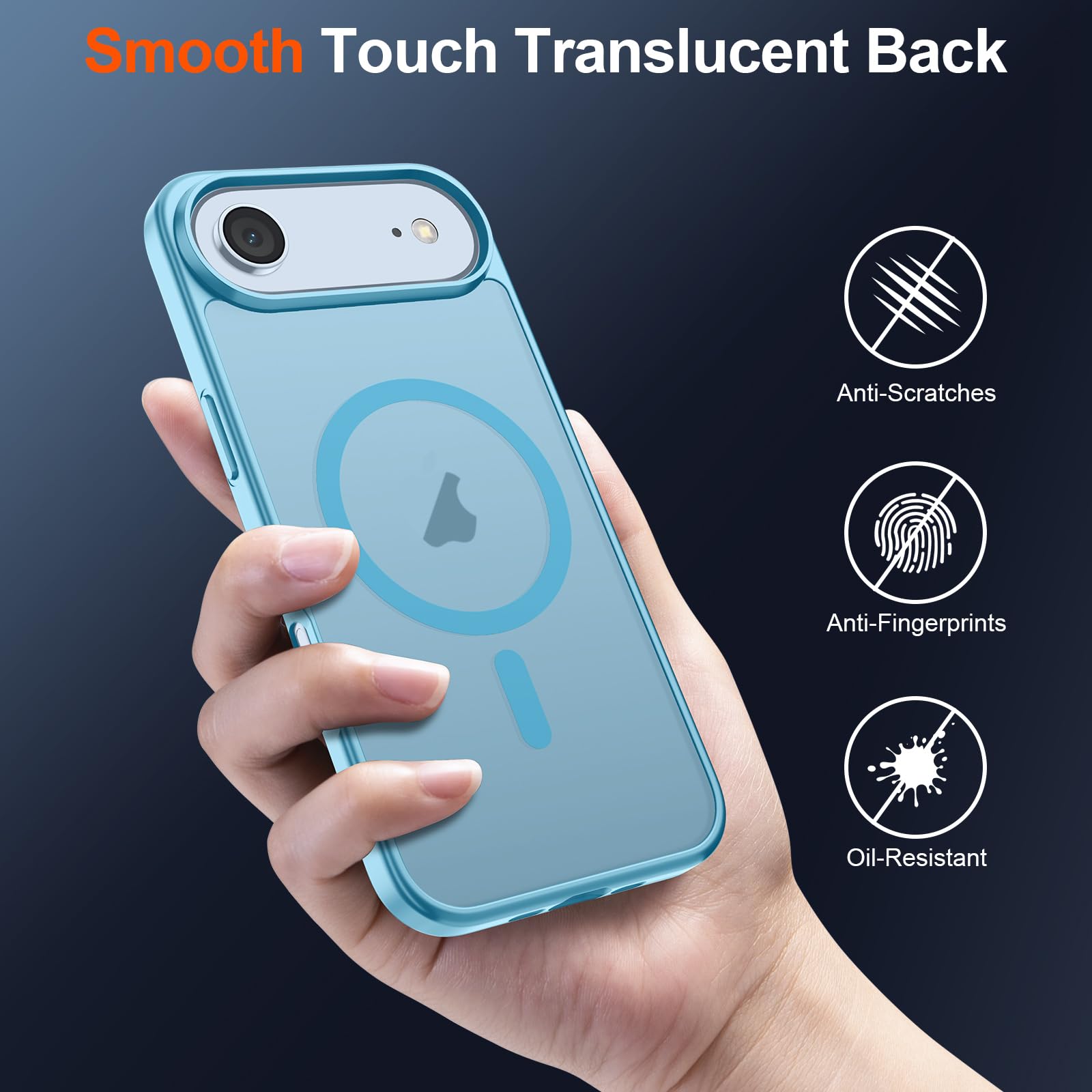 SUPFINE Magnetic for iPhone 15 Case (Compatible with MagSafe) (Military Grade Drop Protection) Translucent Matte Shockproof Phone Cover, Black: Light Blue iPhone Air
