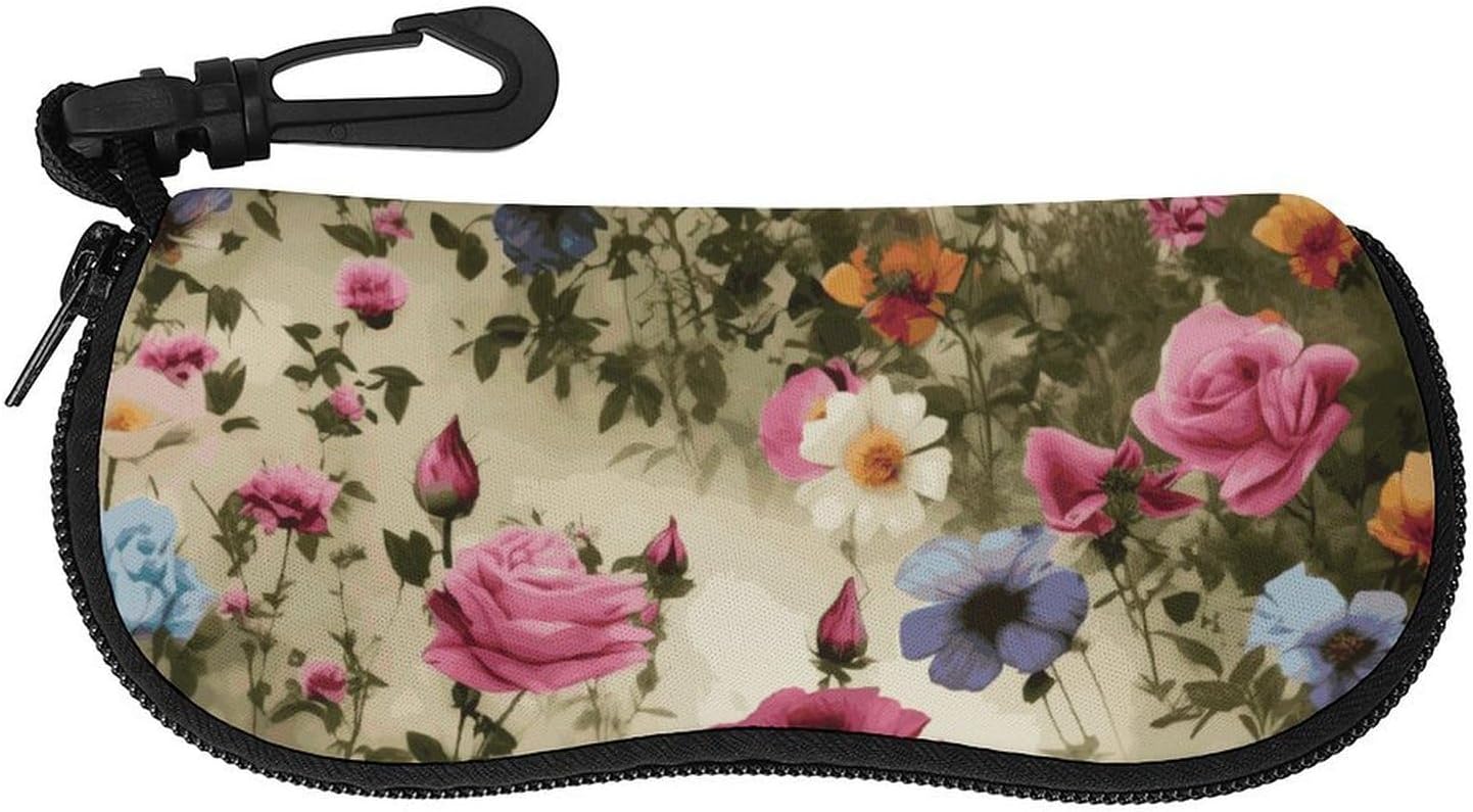Garden Blooming Wildflowers Glasses Case for Women, Sunglasses Storage Pouch