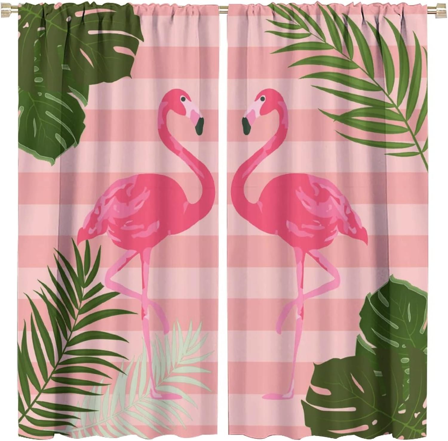 Vintage Flamingo Rod Pocket Blackout Curtains for Living Room,Thermal Insulated Watercolor Tropical Leaves Cute Animal Flamingo Bedroom Curtains,2 Panels 45L x 21W