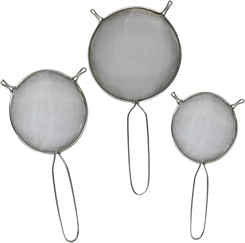 Coladores de malla  Colador de malla fina de acero inoxidable  Colador con mango  Tamices de tamiz para alimentos  Colador  Colador  Juego de 3