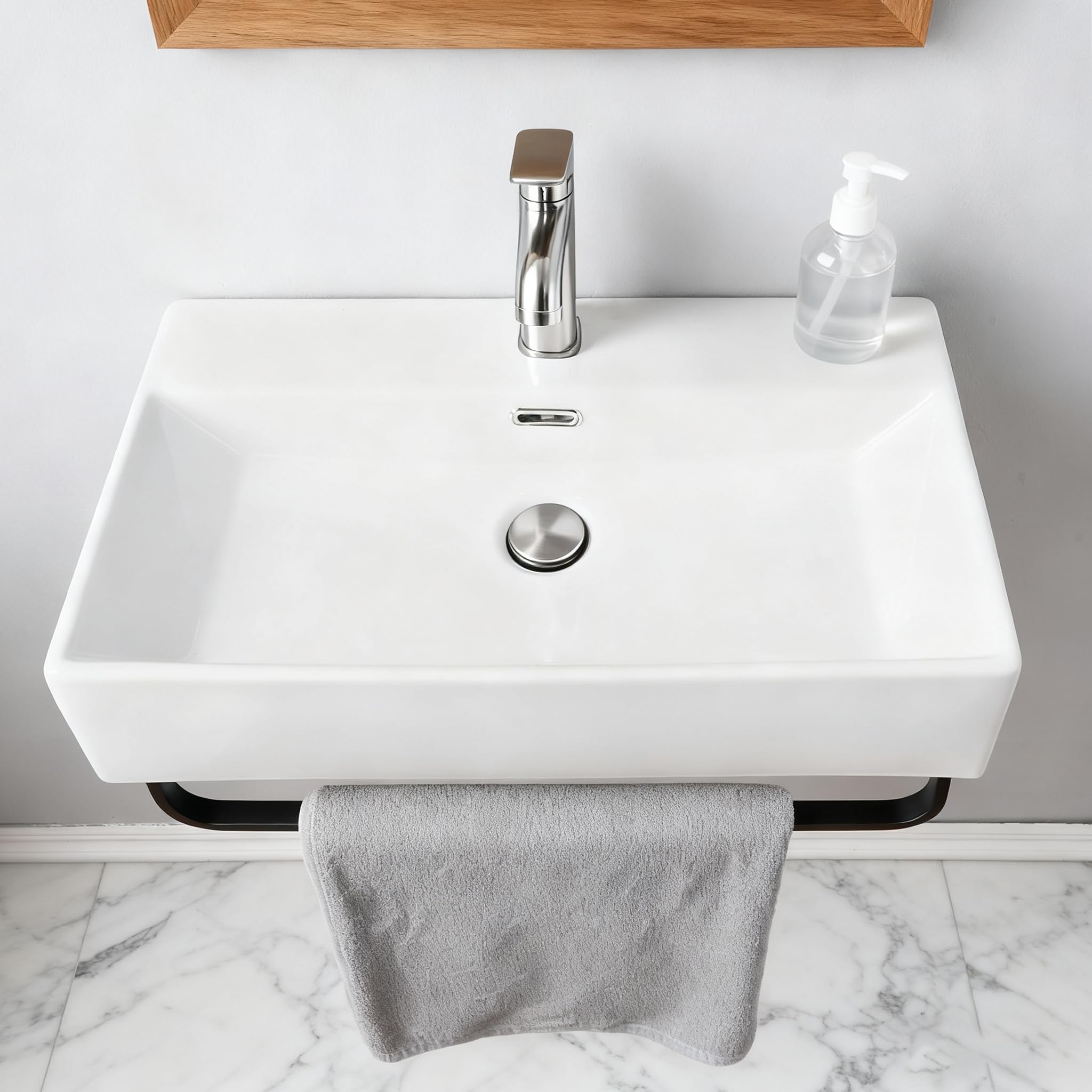 Lavabo in ceramica, moderno con foro per rubinetto, lavabo sospeso, bianco, per bagno, ospiti, WC e giardino, facile da pulire (51 x 36 cm)
