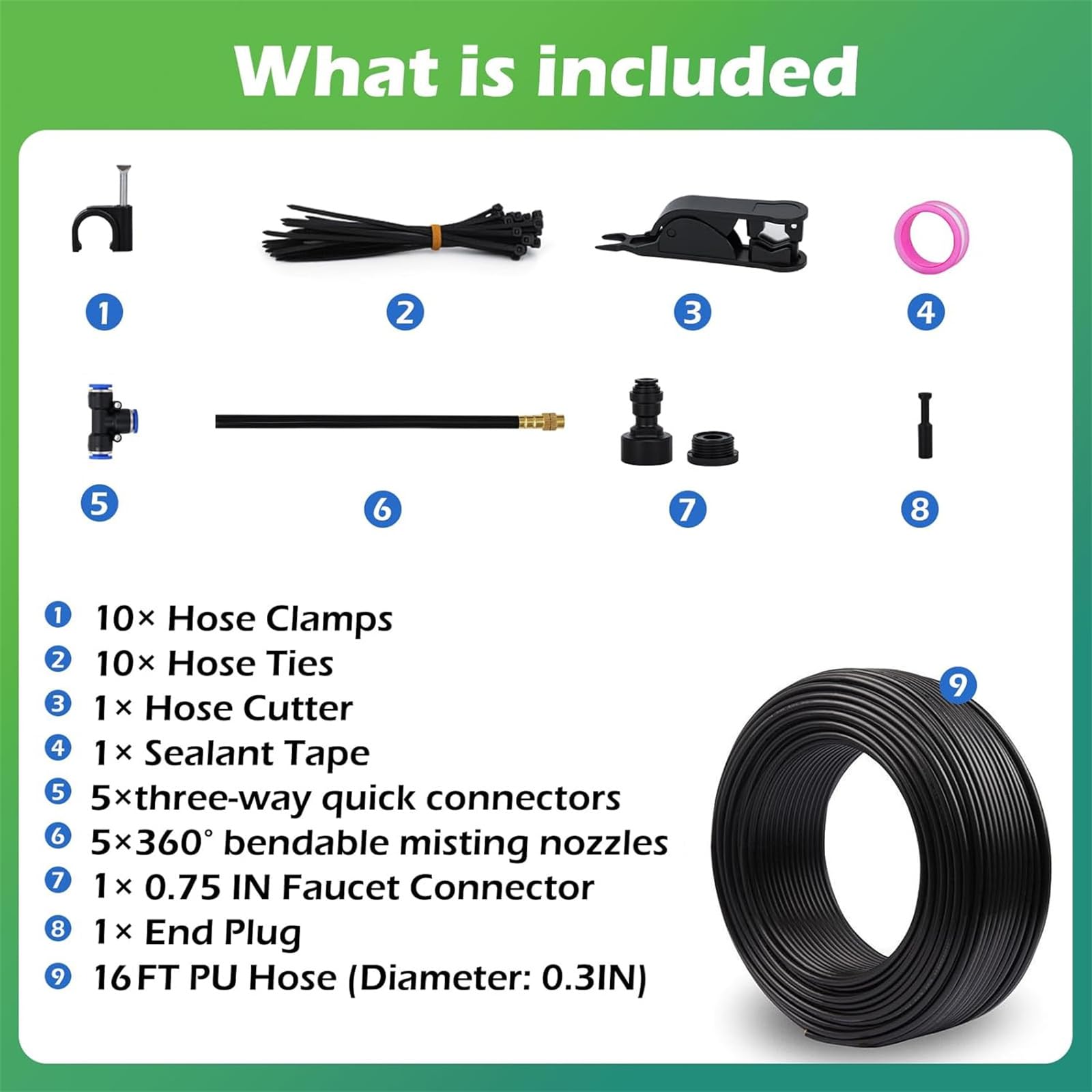 Kit sistema di irrigazione in ottone | Ugelli nebulizzatori pieghevoli a 360° for sistema di irrigazione da 16-98FT for giardino(16FT)