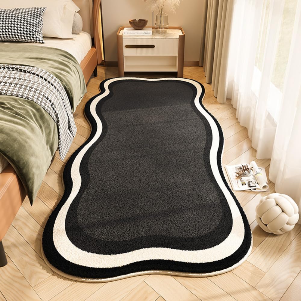 Tapis chambre à coucher noir en bandes de flanelle 40 x 120 cm