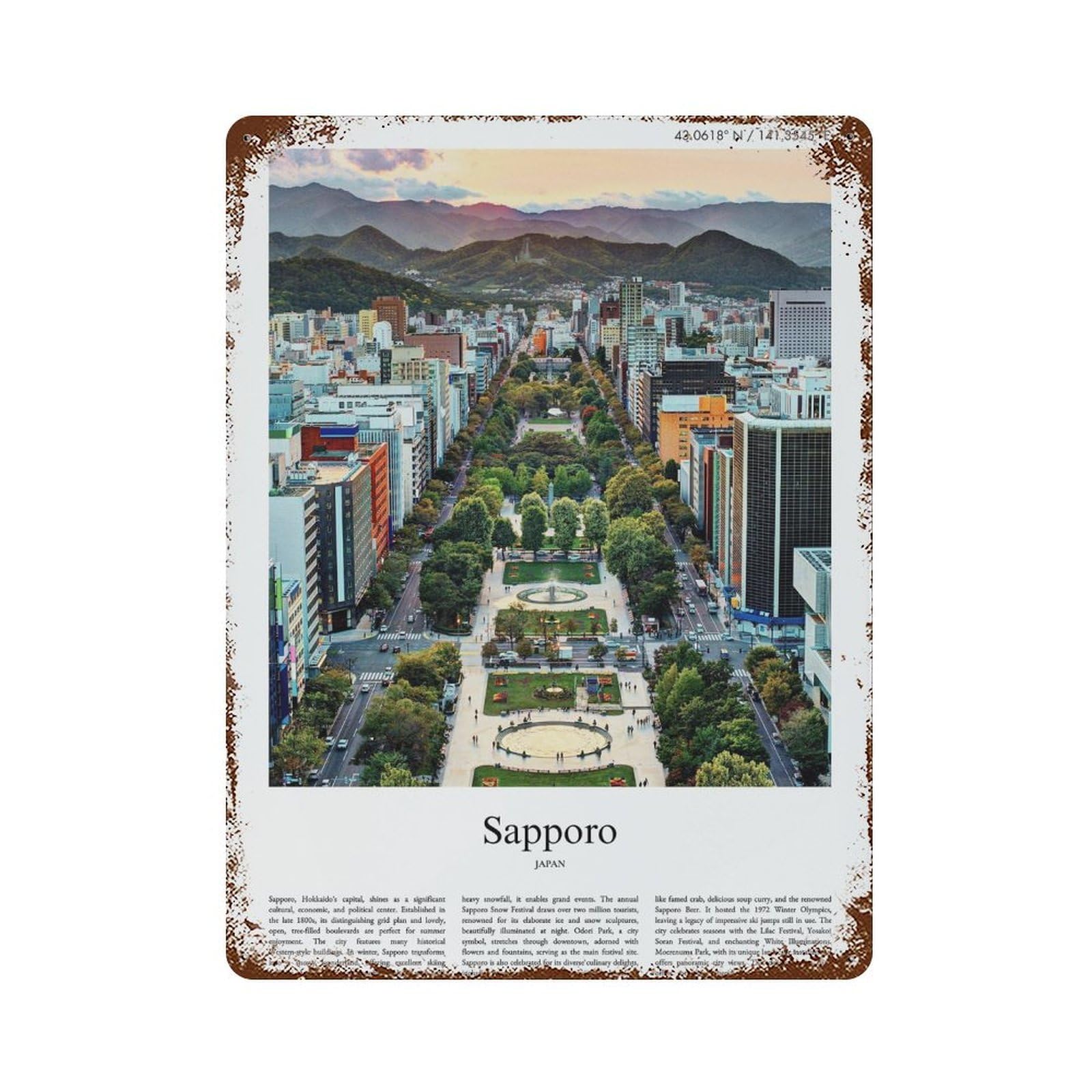 xiaoxiaoshen Sapporo Japan City Scenery Wall Decor Art Metal Tin Poster Modern Home Decor Art Home Bar Shop Decorations Vintage Sign 40x30cm