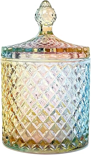 Tarro de almacenamiento de barril de caramelo de cristal colorido tarro de almacenamiento de galletas de lujo en relieve bote de buffet con tapas