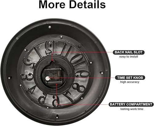 Miniatura 4 de ANDSTAR Reloj de pared de 14 pulgadas, estilo retro, estilo casa de campo, fácil de leer, reloj de pared silencioso, antiguo, grande, retro,