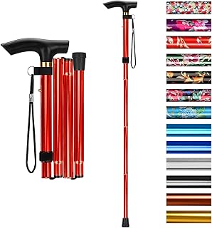 supregear Folding Cane, 5-Level Adjustable Height Walking Stick Lightweight Collapsible Portable Travel Cane with Wrist Strap and T Handle for Elderly Disabled Men Women