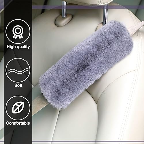 Miniatura 3 de Boao Paquete de 4 almohadillas para cinturón de seguridad de automóvil de piel de oveja sintética, protector suave para cinturón de seguridad,