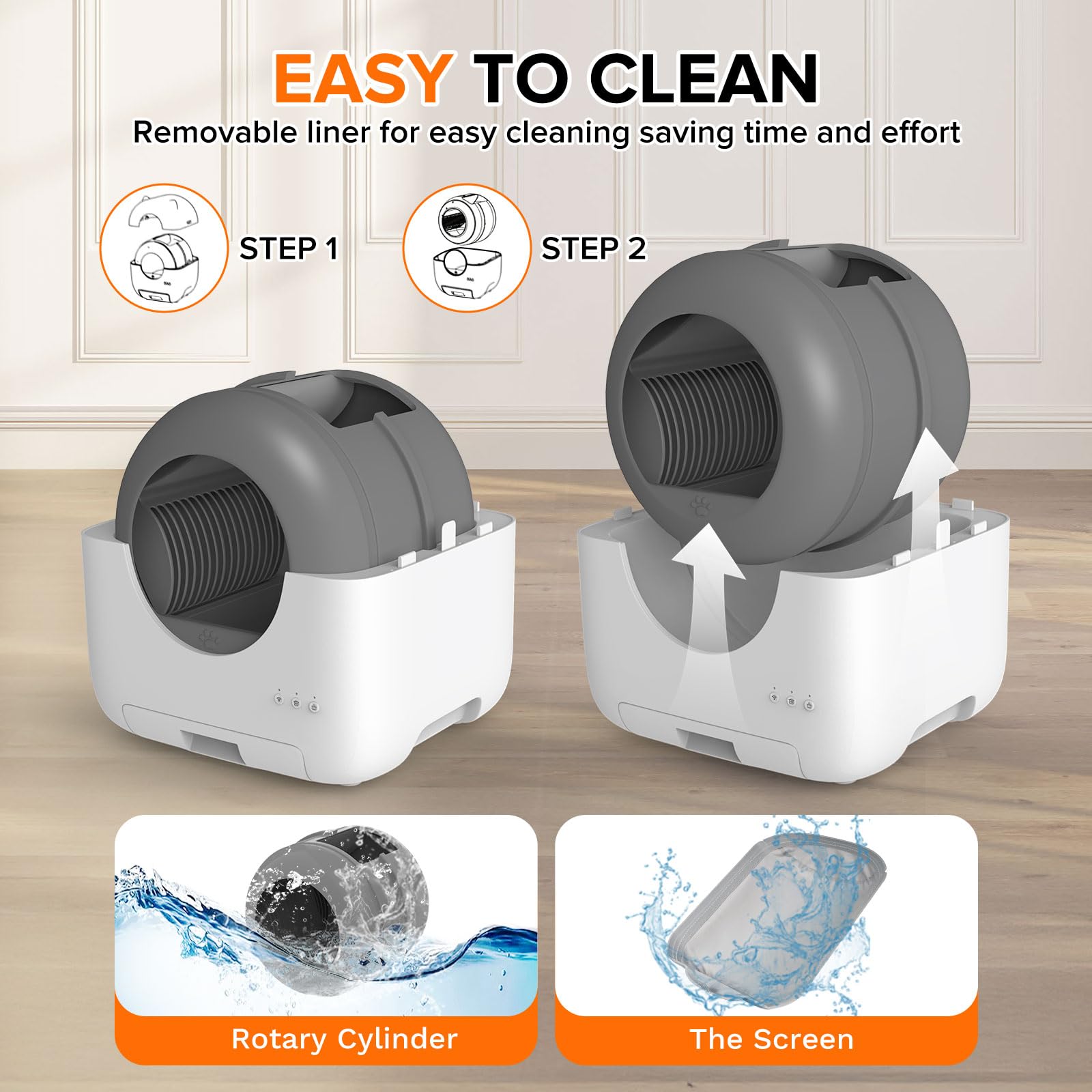 Self Cleaning Litter Box, Large Capacity Automatic Cat Litter Box Self Cleaning for Cats - App Control Safety Protection with Trash Bags, Deodorizer and Cleaning Brush