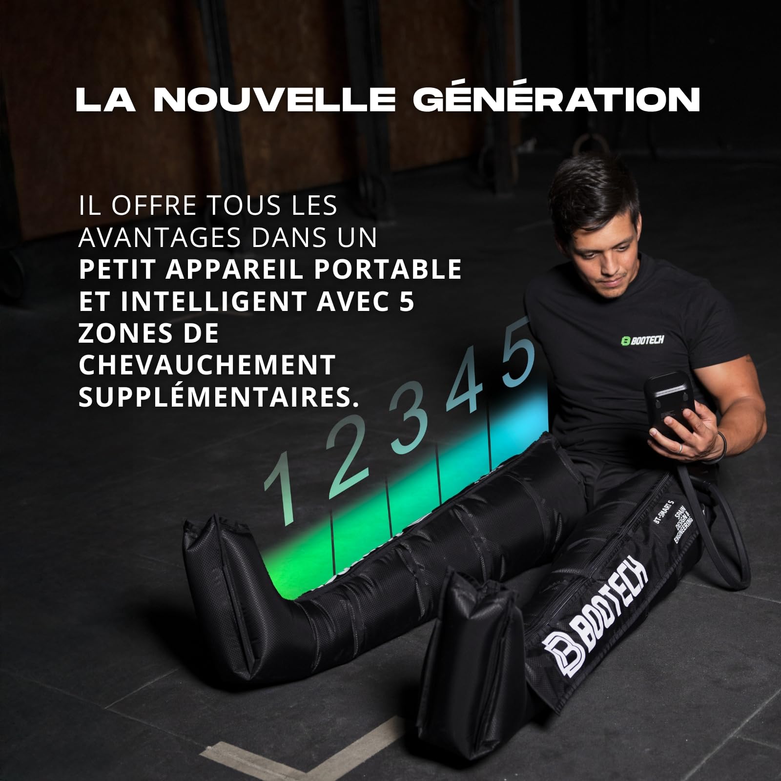Bottes de massage de compression sans fil pour les jambes avec contrôle par application, bottes de récupération par compression d'air pour la circulation sanguine, le drainage lymphatique et la