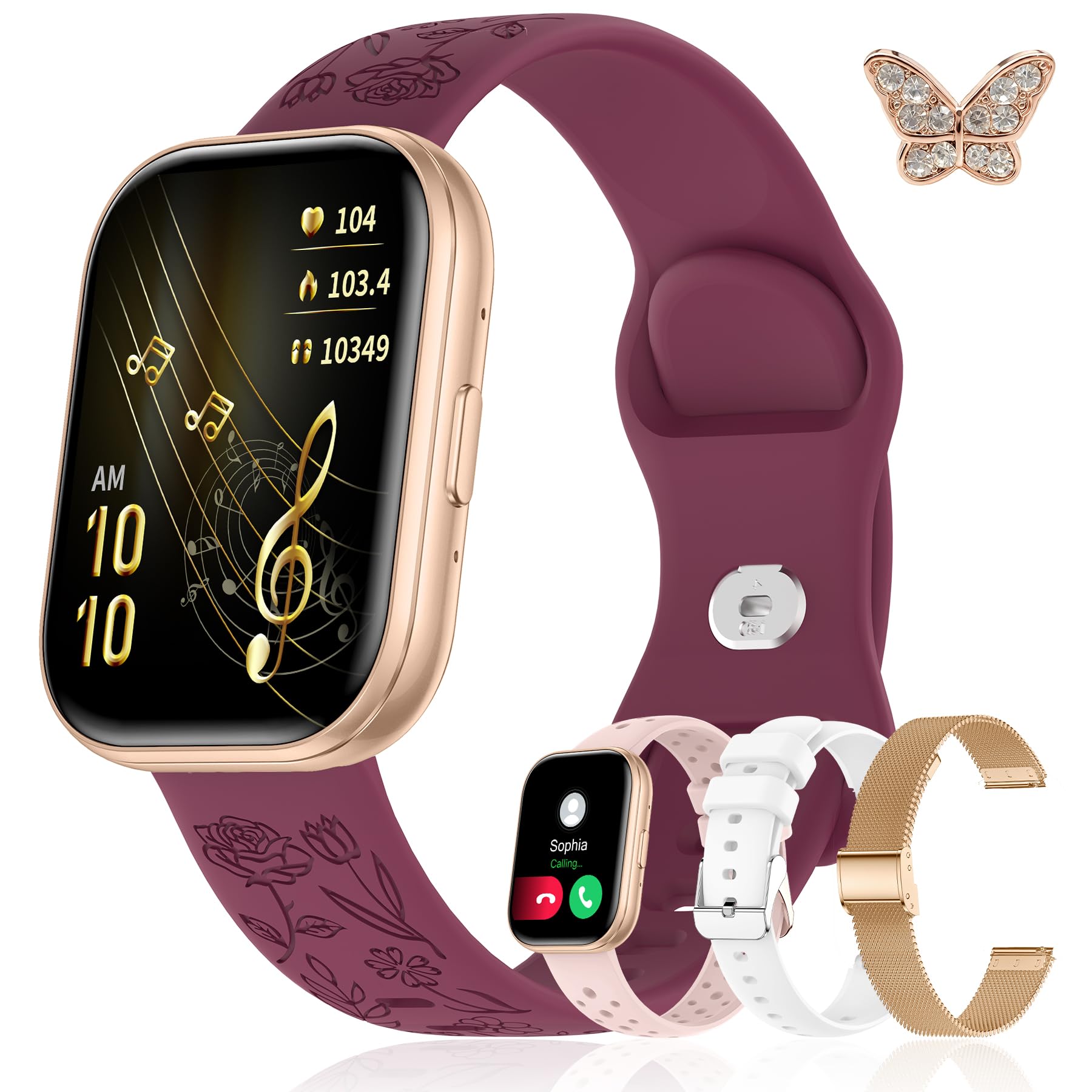 Iaret Reloj Inteligente Mujer, Regalo con 4 Correas Intercambiables y Charm, Smartwatch de 1,75", Llamadas Bluetooth, Ritmo Cardíaco SpO2 Sueño, 120+ Modos Deportivos, Compatible con Android iPhone