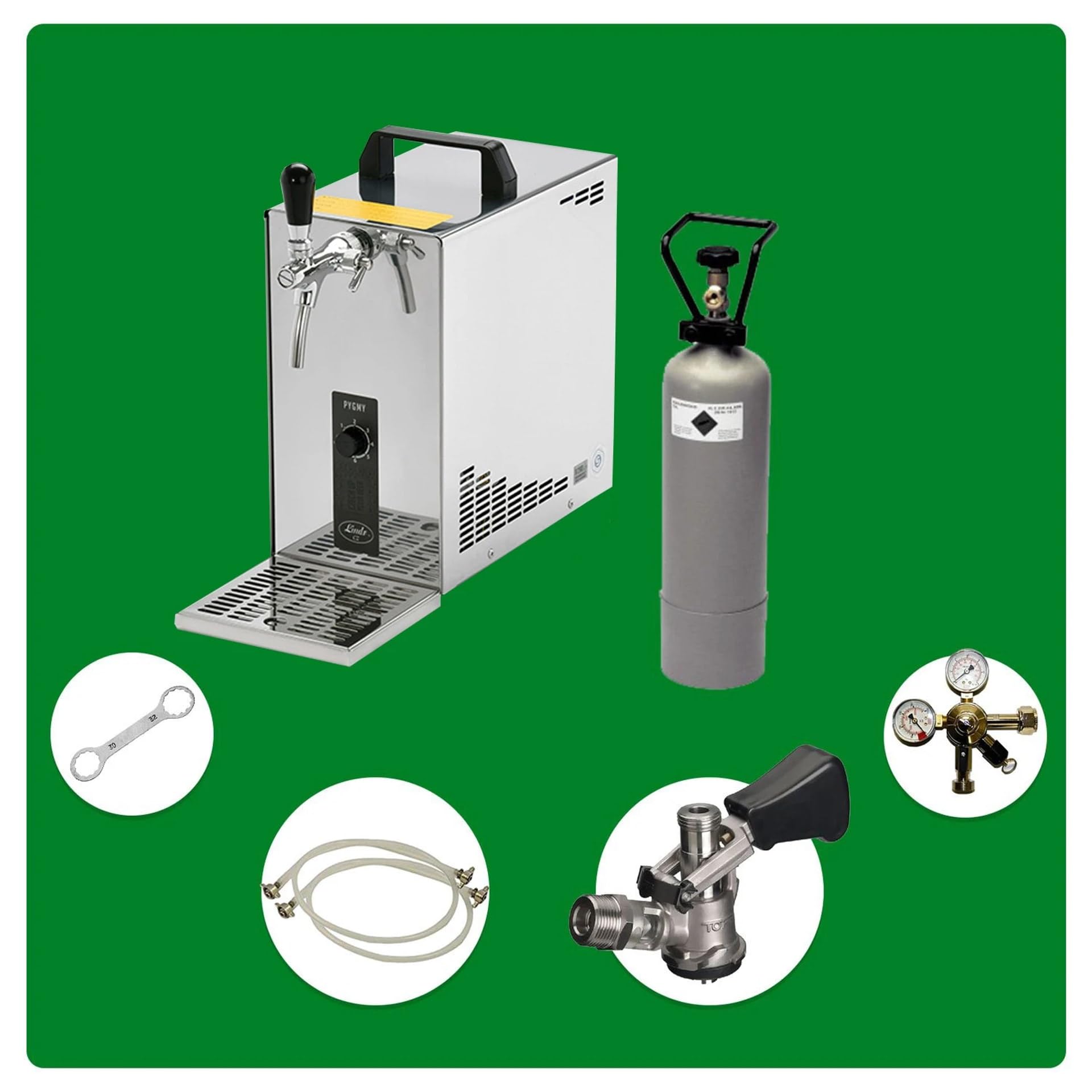 Set completo Lindr Pygmy 25 erogatore birra con raffreddatore a secco monolinea 35 l/h, rubinetto piatto, tipo A