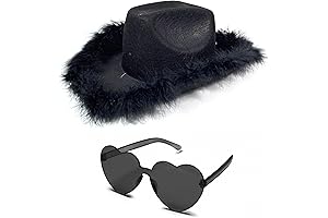 Black Feather Cowboy Hat With Heart Shaped Sunglasses