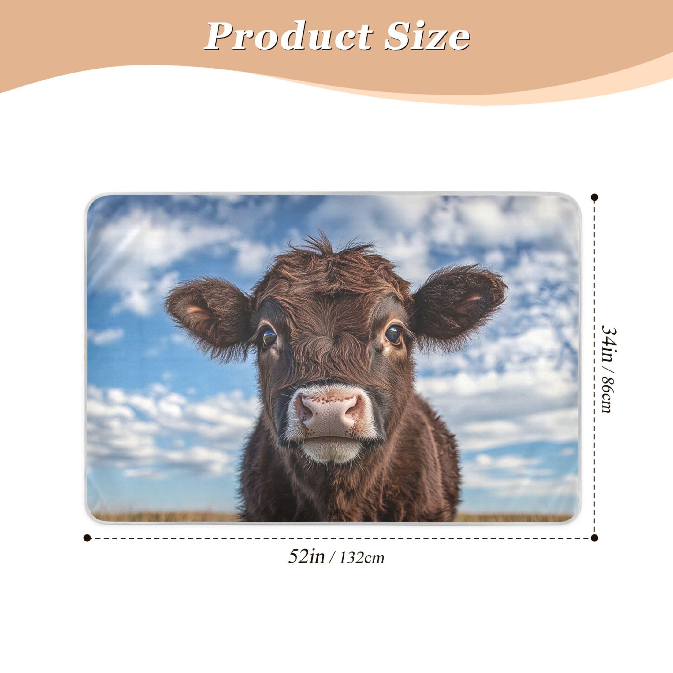 Takiito Cow Bed Pad Reusable Bed Underpad Washable Waterproof Leak-Proof Quick Dry Incontinence Pee Pad for Toddlers Kids Adults Pets 34x52 in