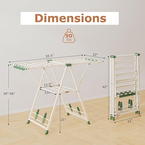 Miniatura 9 de Giantex Tendedero de secado de ropa, plegable de metal con alas ajustables en altura, 16 rieles de secado, clips para calcetines y zapateros,