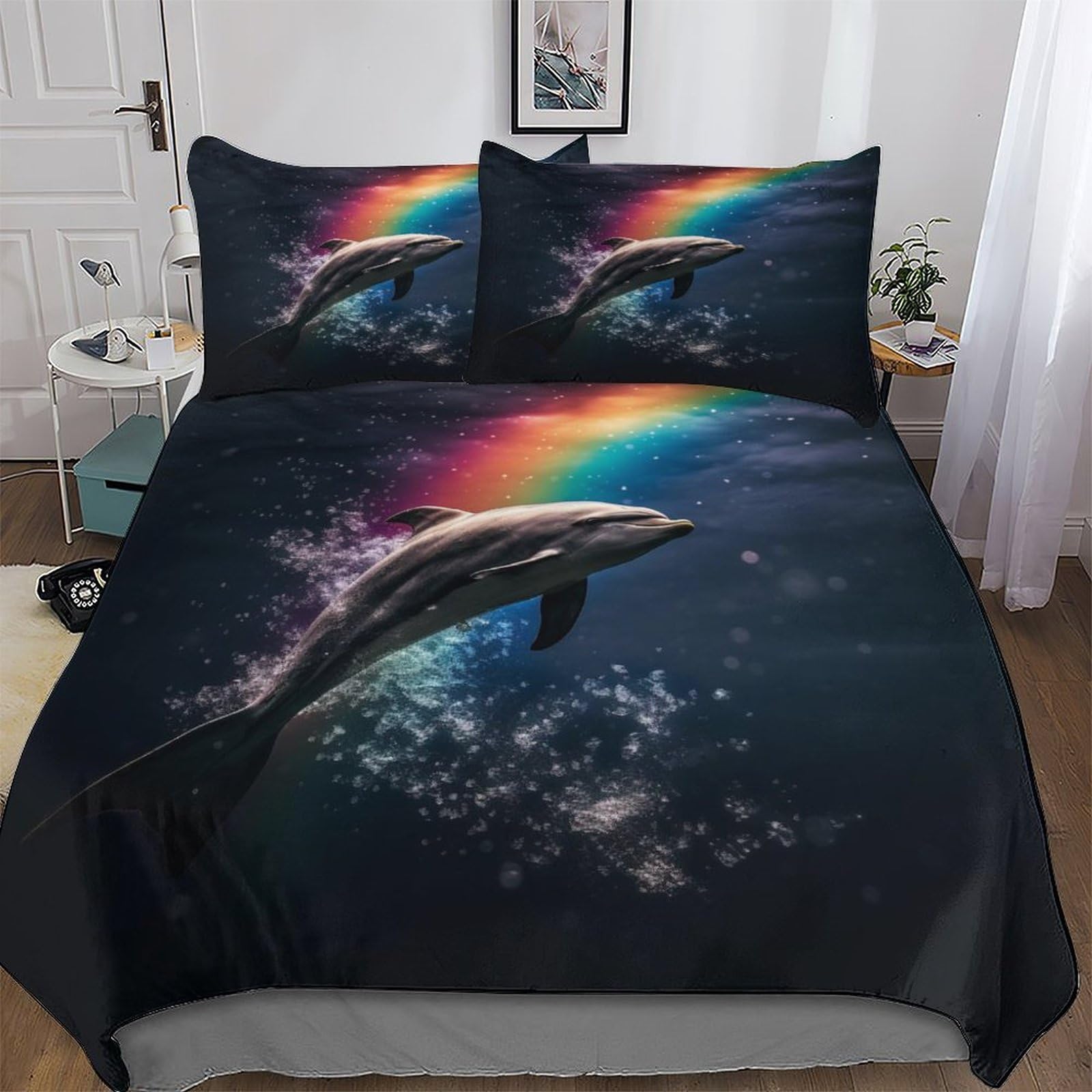 Housse de couette dauphin 220x240 cm avec taies d'oreiller en microfibre pour lit king size