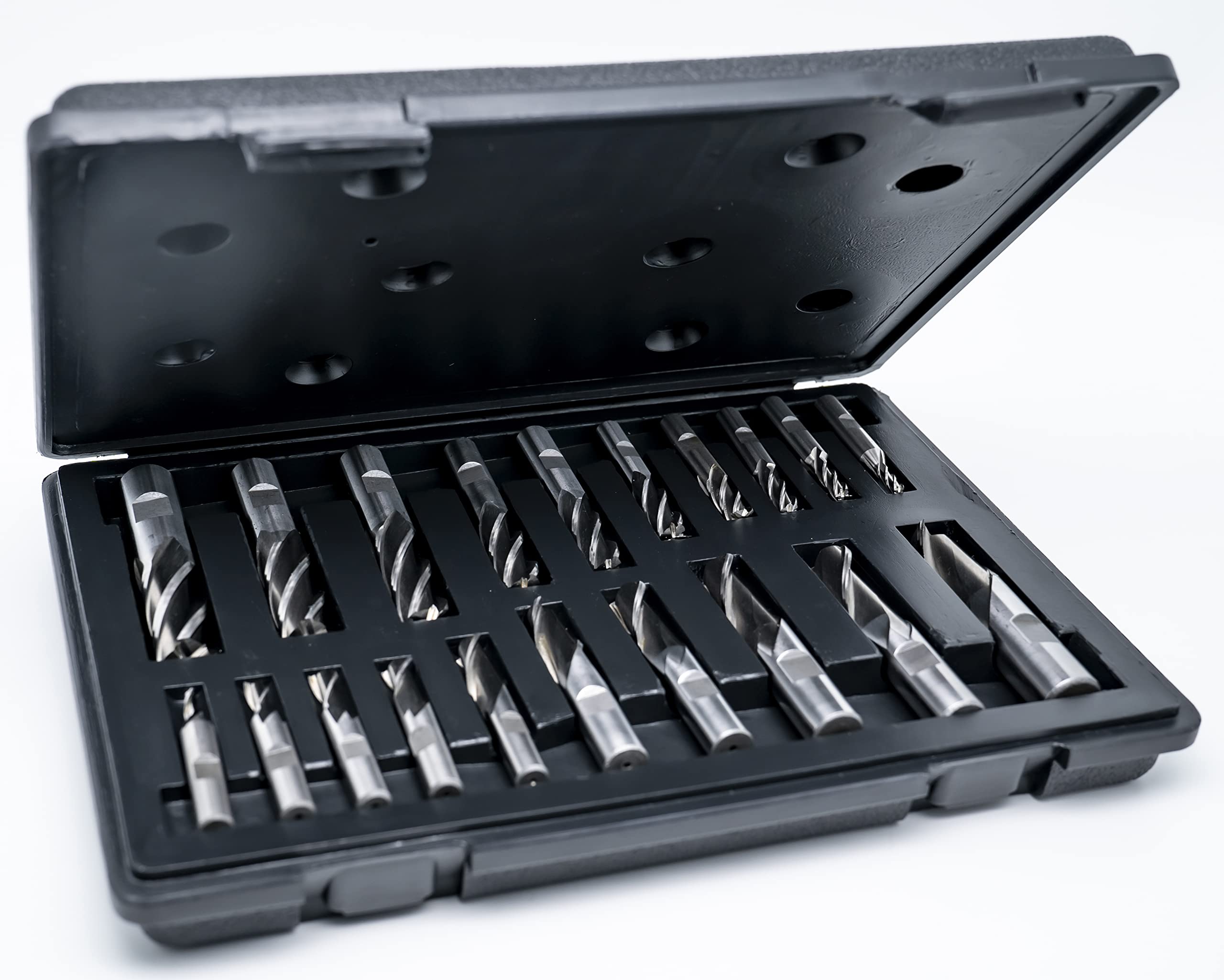 HSS 20 piezas dos y cuatro flautas de molino de extremo conjuntos con caja de plástico 3/16-3/4"