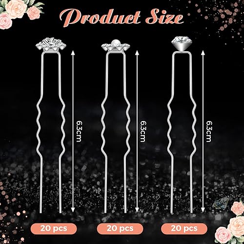 Miniatura 2 de 60 horquillas para el cabello con perlas y diamantes de imitación, accesorios para el cabello de novia en forma de U para mujeres y niñas (estilo