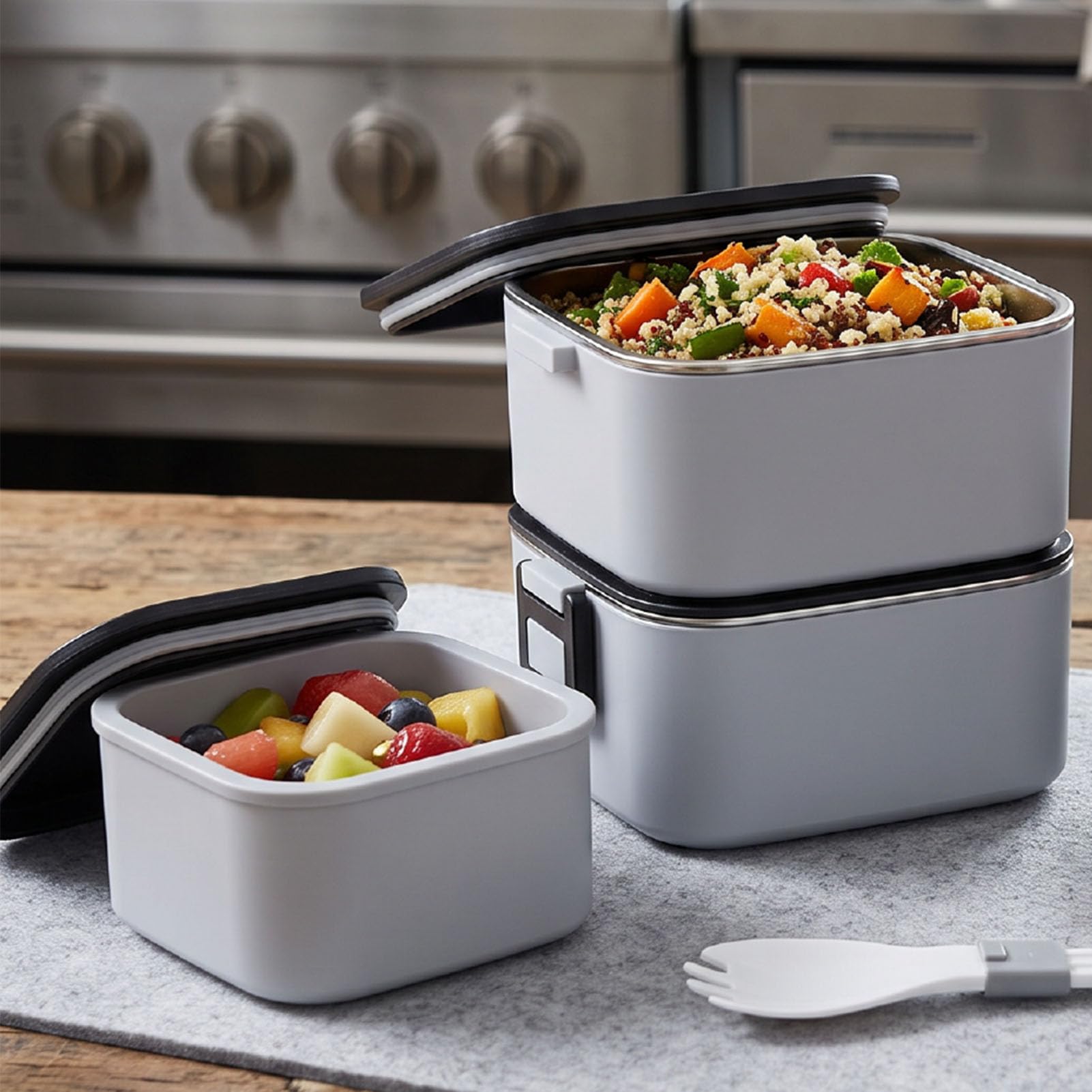 3-warstwowy Pojemnik na Lunch ze Stali Nierdzewnej, 2100ml, do