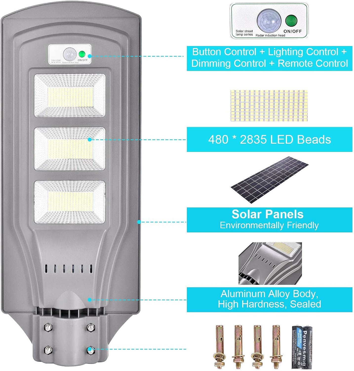 Up To 40% OFF 720W Solar Street Light Outdoor, 480 LEDs Dusk to Dawn Pole Light with Remote Control, Waterproof, Ideal for Parking Lot, Stadium, Yard, Garage and Garden, Cool White Review Product 720W Solar Street Light Outdoor, 480 LEDs Dusk to Dawn Pole Light with Remote Control, Waterproof, Ideal for Parking Lot, Stadium, Yard, Garage and Garden, Cool White