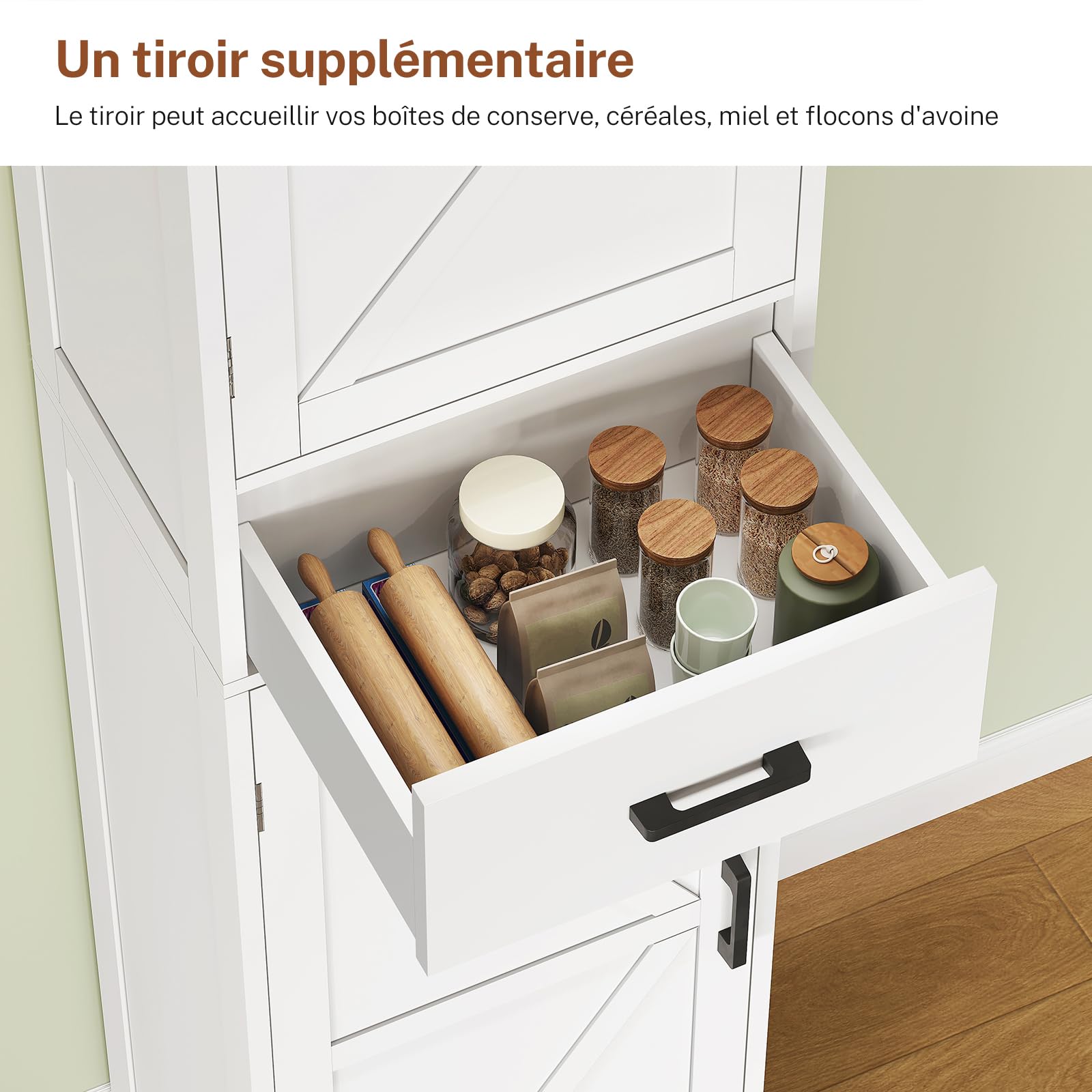 TEENFON Colonne de Cuisine 40 cm, Armoire Haute Étroite Rangement, Meuble Colonne avec 1 Tiroir et Étagères Réglables, Buffet Haut pour Cuisine, Salle à Manger, Blanc 40x30x170 cm