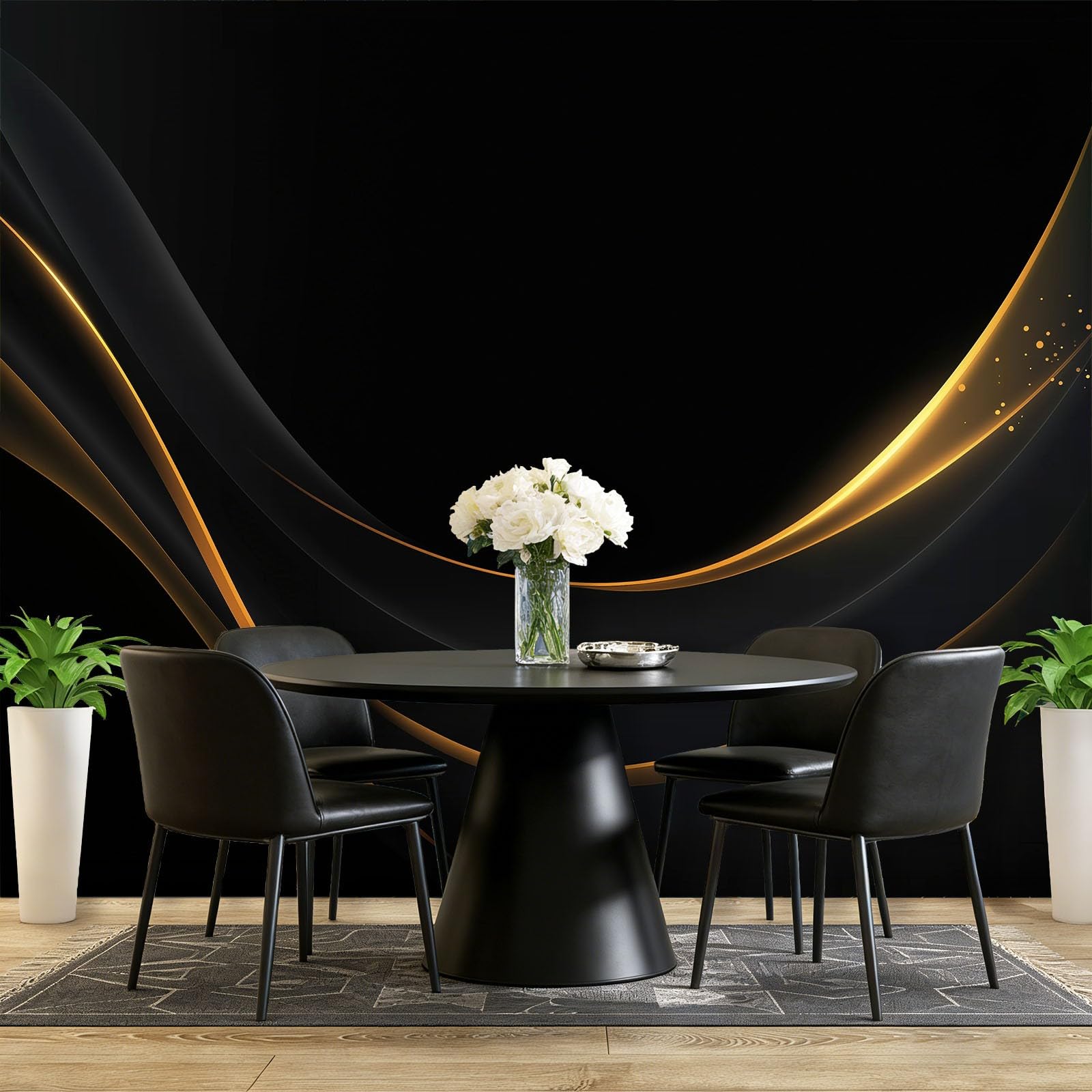 Fototapeta z włókniny 400 x 280 cm gigantyczny plakat eleganckie minimalistyczne linie dekoracja, czarna panoramiczna tapeta 3D dekoracja ścienna