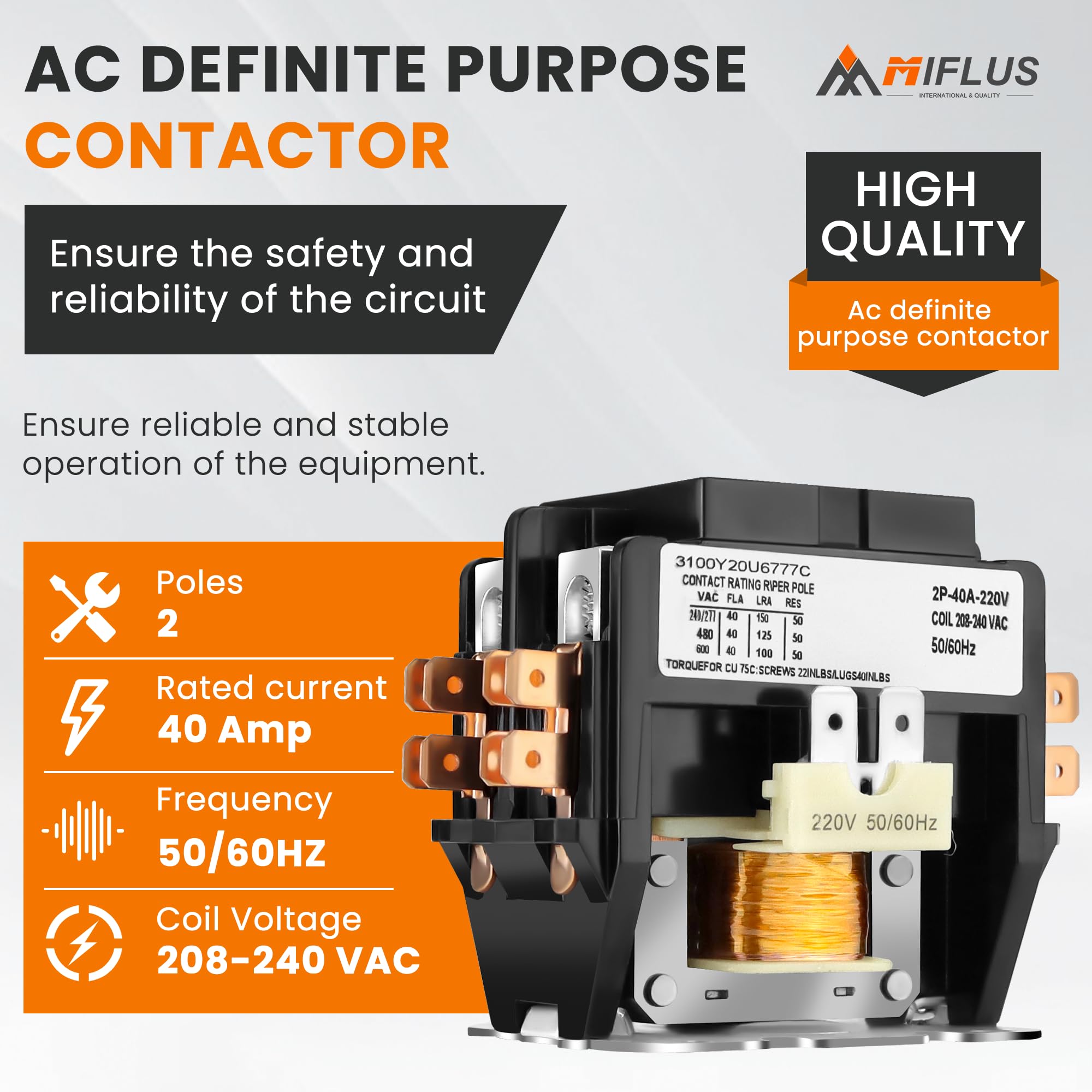 Snapklik.com : 2 Pole Air Conditioner Contactor 40 Amp 220V Coil,AC ...