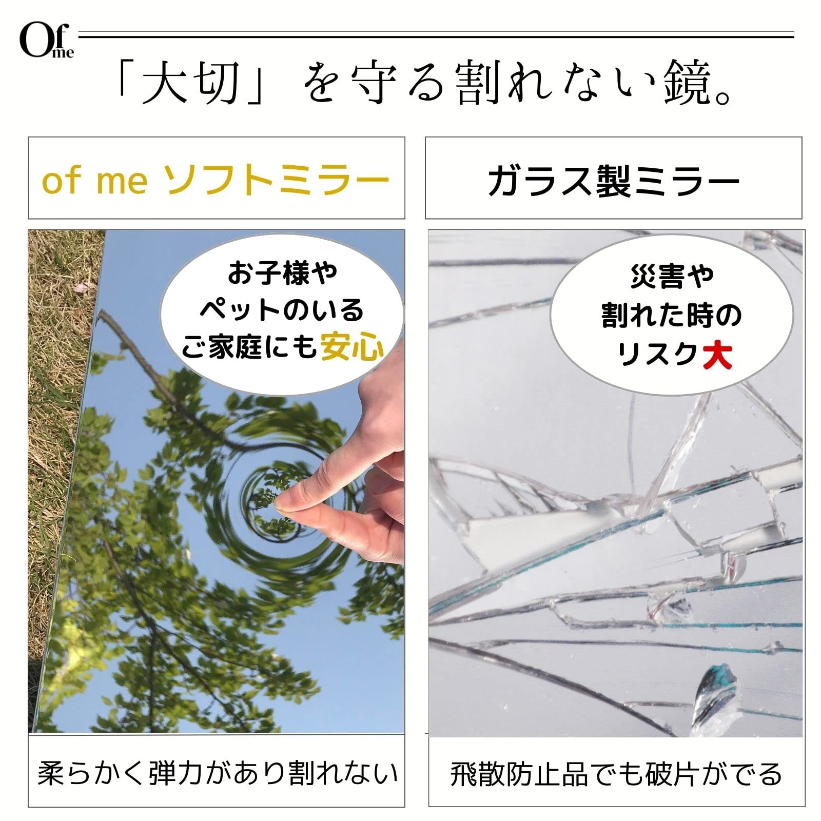 Amazon.co.jp: ofme 割れない軽量ミラー 高さ180cm×幅140cm 大型鏡 