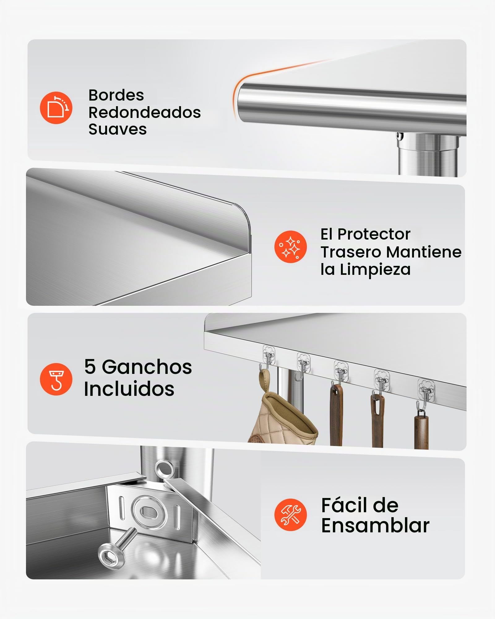 VEVOR Mesa de Trabajo de Acero Inoxidable 2 Niveles, Mesa de Preparación de Alimentos 91,5x61x89,4 cm, Estante Inferior Ajustable, Protector contra Salpicaduras, para Restaurantes, Bares, Hoteles