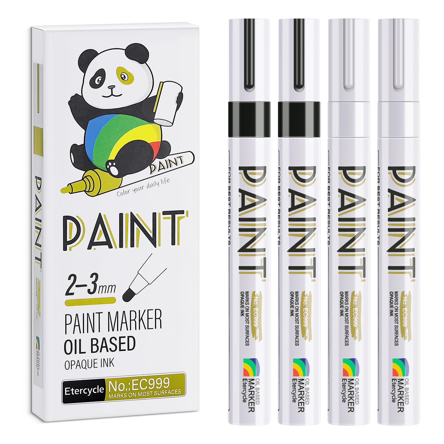 Etercycle Oil-Based Paint Pens - Permanent, Quick-Dry Markers for Tire, Rubber, Wood, Rocks, Metal, Canvas, Plastic & Art Craft - Black & White
