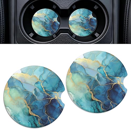 Miniatura 12 de Portavasos de cerámica para automóvil, paquete de 2 unidades, posavasos absorbentes antideslizantes de 2.56 pulgadas con base de corcho y muesca sea