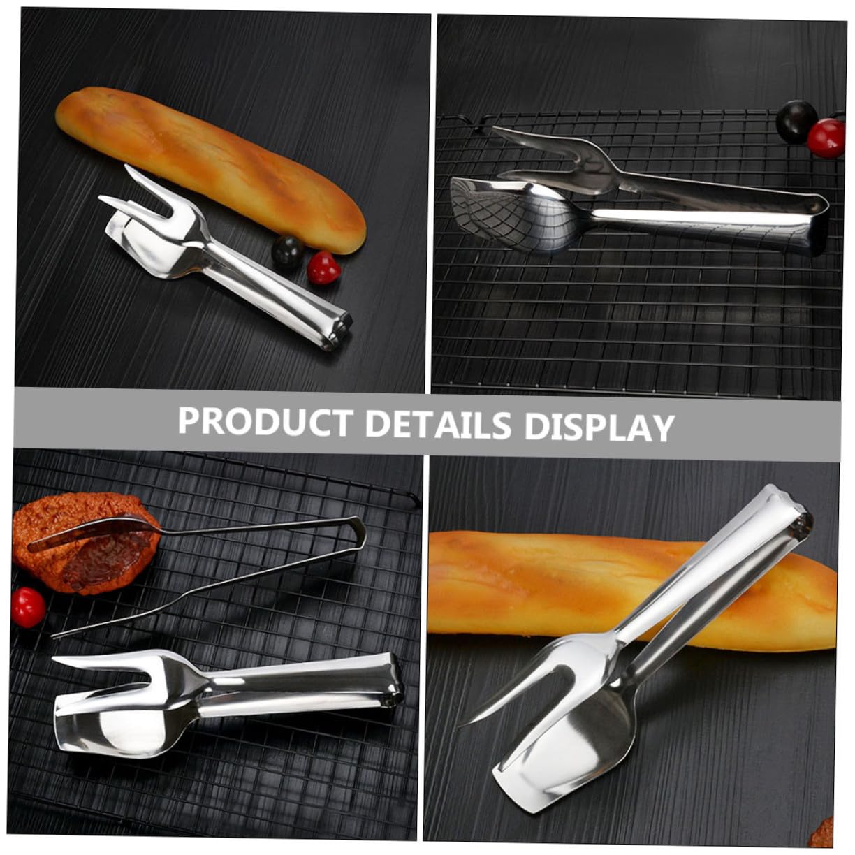 Pinza da Cucina per Pane in Acciaio Inox, Set 2 Pezzi | Leggera, Presa Sicura, Manico Stabile, per Festa in Casa e Matrimonio, Finitura Argento