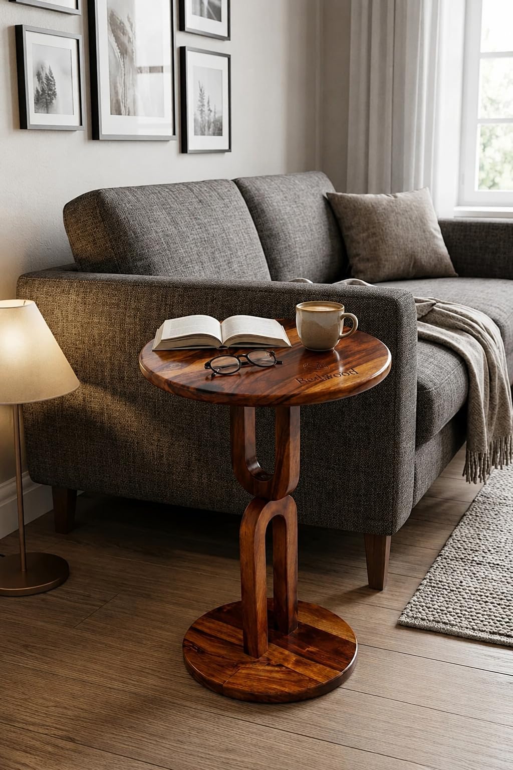 DECORATIC Solid Wood Panela End Table for Living Room | Accent Sofa Side Round Corner Drink Table | Telephone, Vase Tables for Home Decor | Walnut Finish-image-39