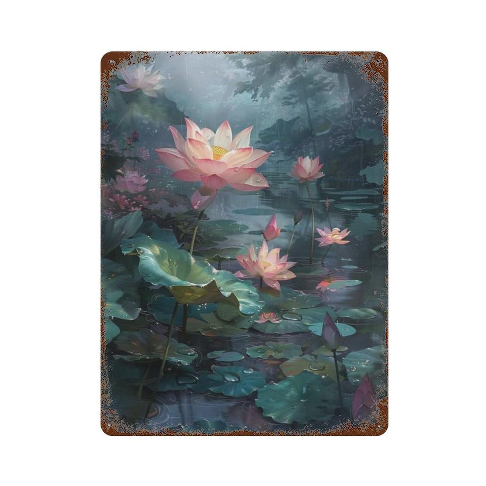 xiaoxiaoshen Still Life Lotus Plant Pond Nature Wall Decor Art Metal Tin Poster Modern Home Decor Art Home Bar Shop Decorations Vintage Sign 40x30cm