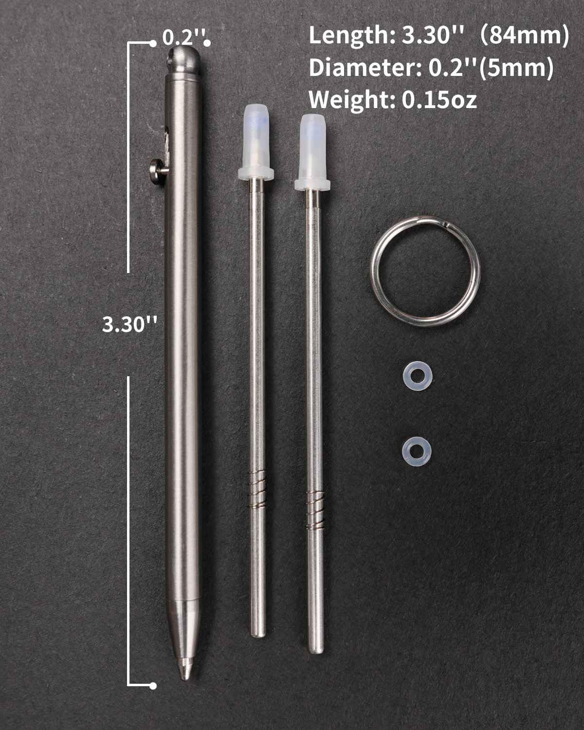 TKP1 Mini Titanium EDC Pen Bolt Action Ballpoint Pen, Metal Ballpoint Pen with Black Refills and Key Ring - Image 2