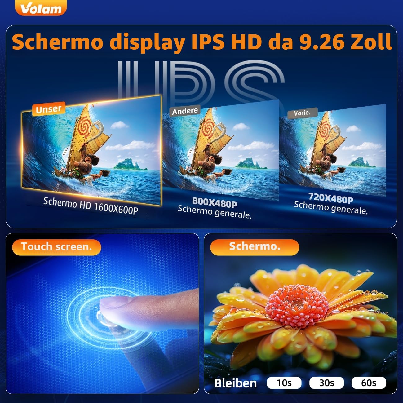 Volam CarPlay Wireless da 9.26" schermo per auto,schermo carplay con lettore stereo per auto A-pple CarPlay&Android Auto,IPS Touch Screen,Autoradio con Voice GPS Navigation/Bluetooth 5.0/MirrorLink